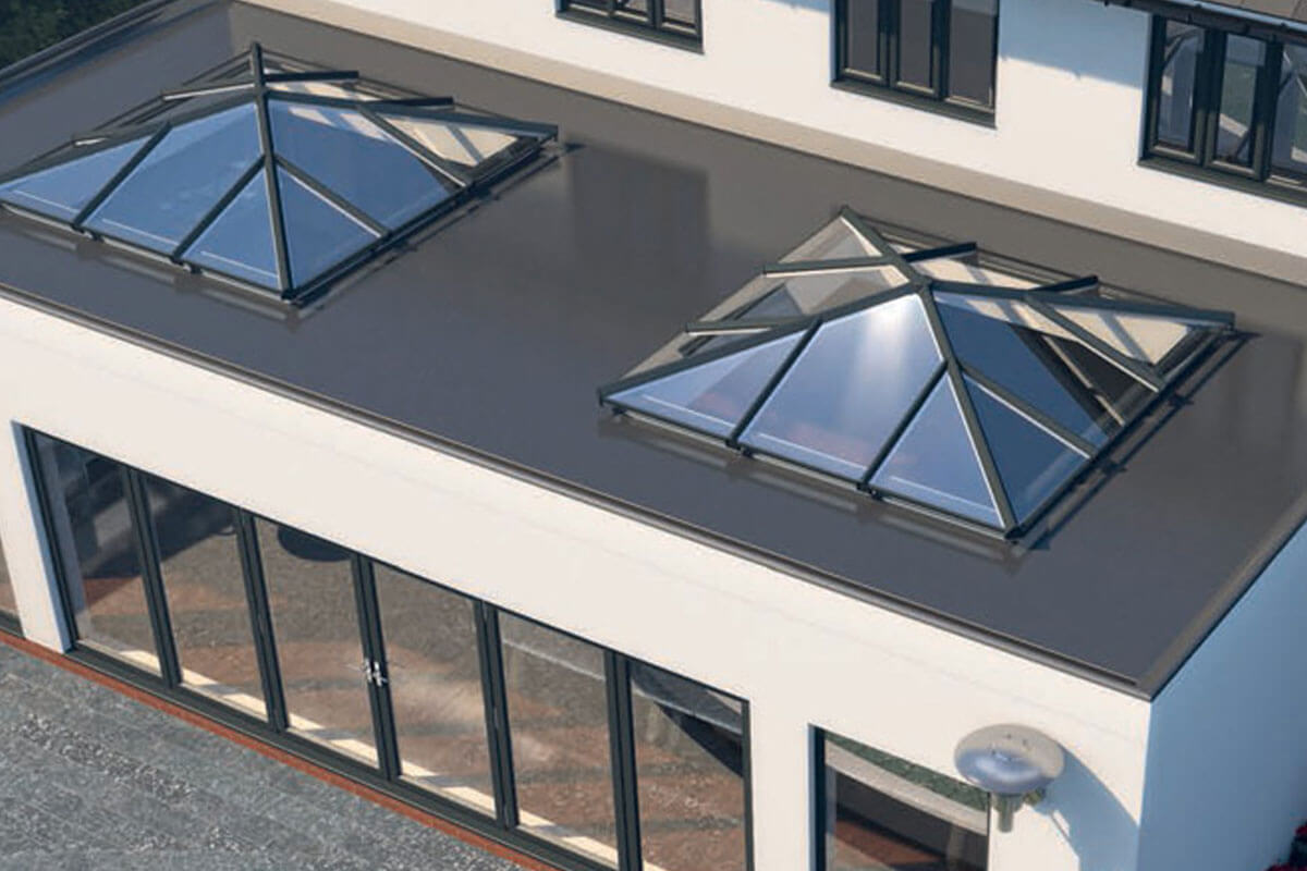 An example of an Orangery roof with 2 square skypods installed by Bosomworth Glass in Filey, North Yorkshire